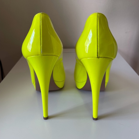 Neon Yellow Peep Toe Prada Platform Heels size 8 - Picture 5 of 14